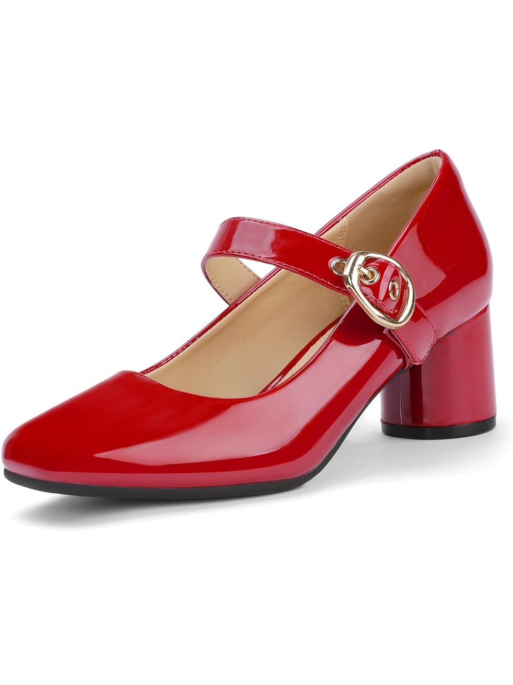 Idifu Red Patent Mary Jane Block Heel Pump